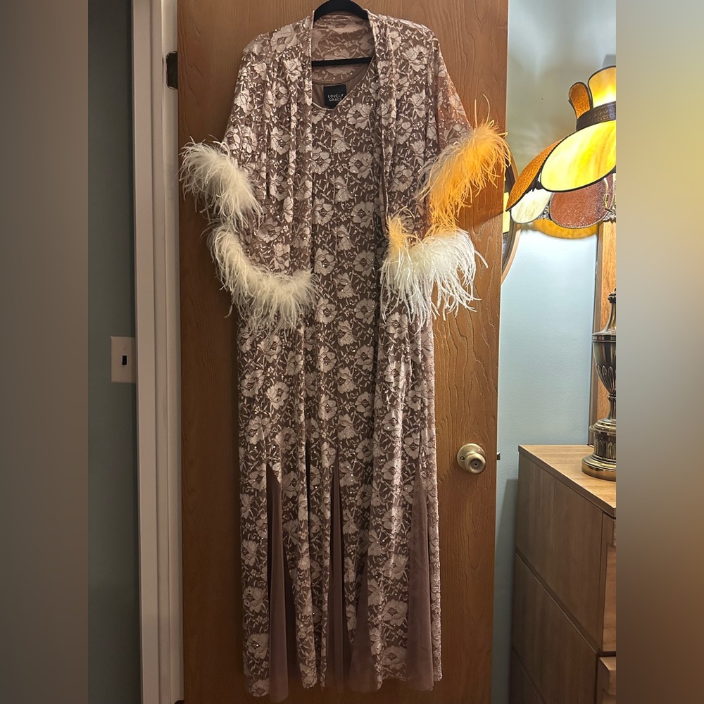 Lace Dress with Feather Trim